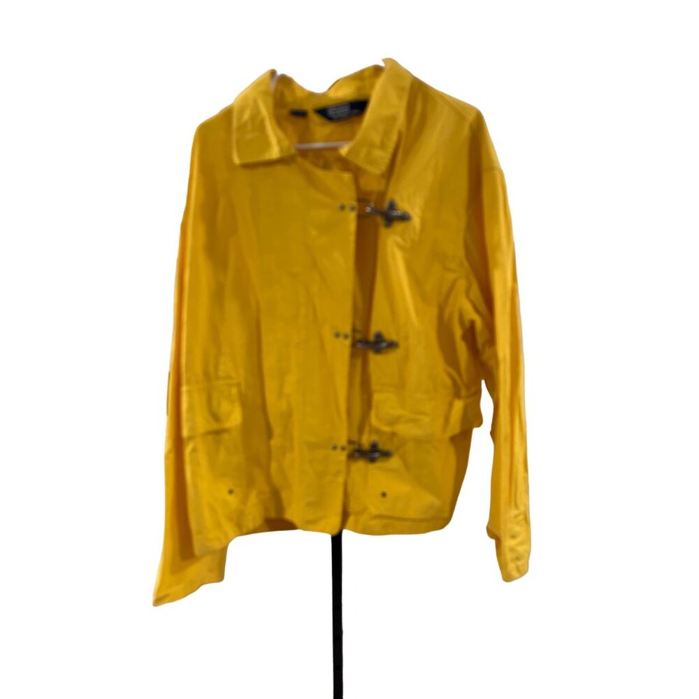polo ralph lauren yellow rain jacket 100% cotton heavy duty hardware clasps size